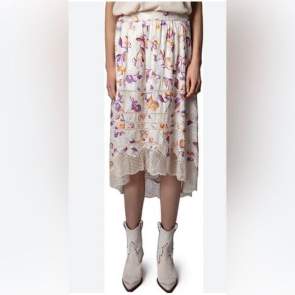 Zadig & Voltaire Joslin lace Jac cut flowers High Low silk blend Skirt 36. NWT - Picture 1 of 9
